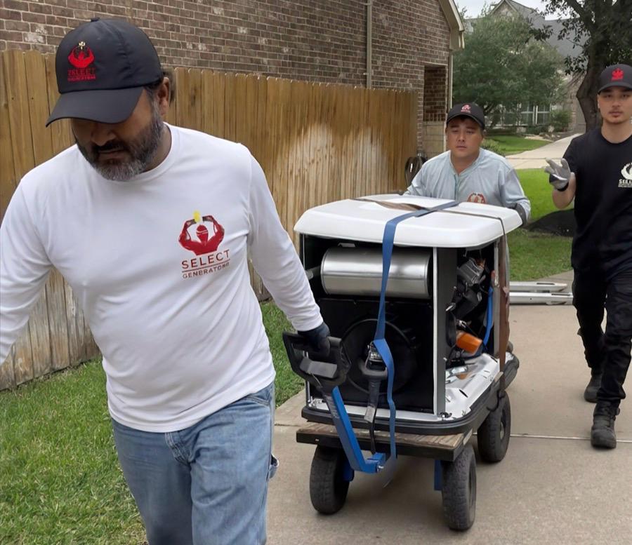 Select Generators team delivering a Generac generator to a Houston home